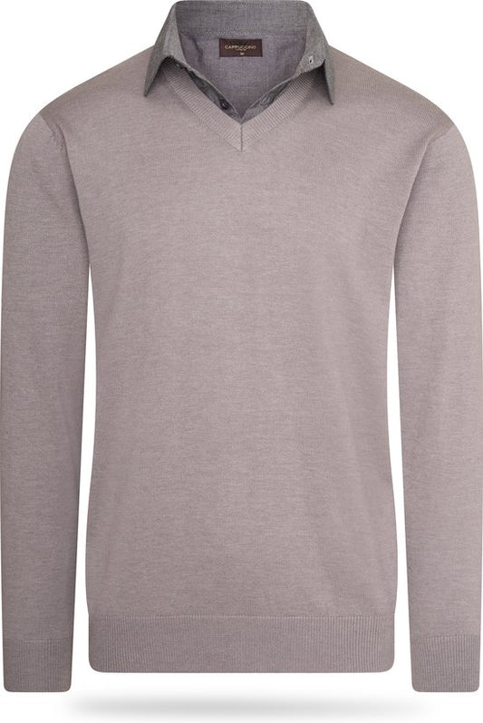 Cappuccino Italia - Heren Trui Mock Pullover - Grijs - Maat L