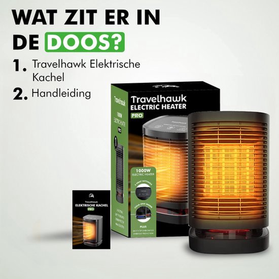 Travelhawk Elektrische Verwarming - Keramische Kachel - 3 Standen - 950W Heater - Elektrische Kachel met LED Indicatie - Roterend - Zwart