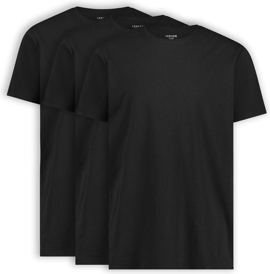 LEBASQ - Miles' T-shirt voor heren - 3 pack - met Crew Neck - Extra lang - Geschikt als Ondershirt - Zwart - L - Katoen
