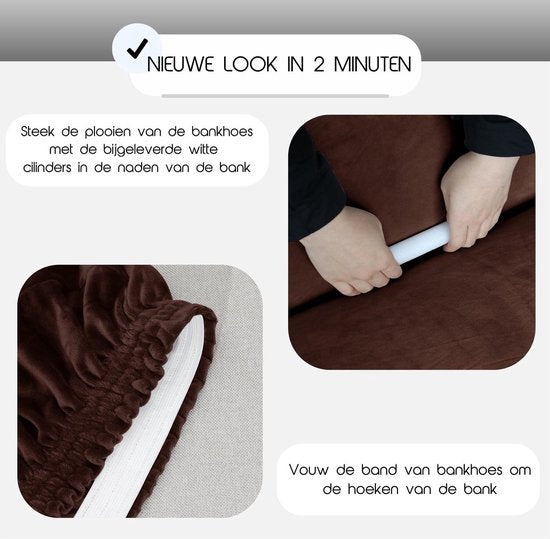 Hilvard - Bankhoes 4 zitsbanken - (230 - 275 cm) - Donkerbruin - Velvet - Stretch - Bankbeschermer - Meubelhoes - Tegen beschadigingen en vlekken - Zetelhoes - Zetelovertrek