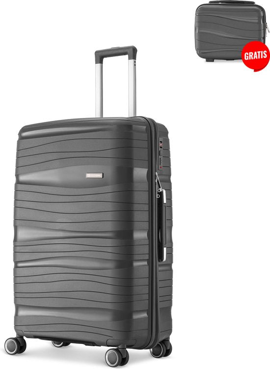 SC Travelin' Charm Handbagage Koffer – 40L – Cijferslot – 35x21x54 cm – Lichtgewicht & Duurzaam – Inclusief Gratis Pouch – Antraciet
