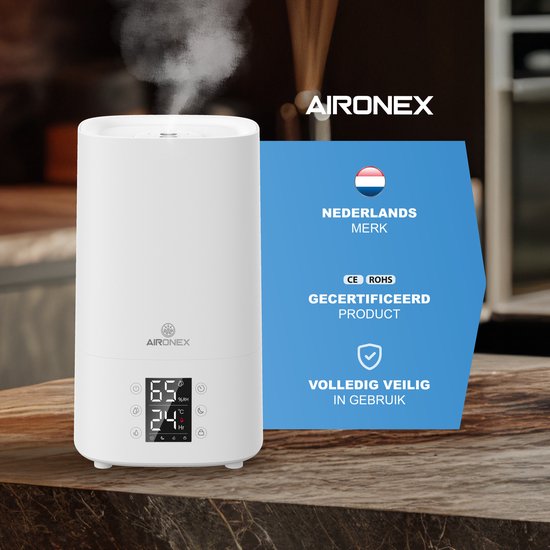 Aironex Luchtbevochtiger 3.8 Liter - Topfill - Aroma - Luchtbevochtigers - Humidifier - Geschikt voor Woonkamer, Kantoor, Babykamer, Slaapkamer