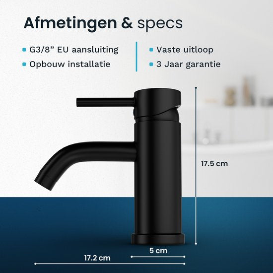 Mirlux Wastafel Kraan Zwart - Was tafel Mengkraan Badkamer - Wastafelkraan - Fonteinkraan / WC Kraan - Kraantje - Koudwaterkraan & Warmwaterkraan - Toiletkraan Koud & Warm Water