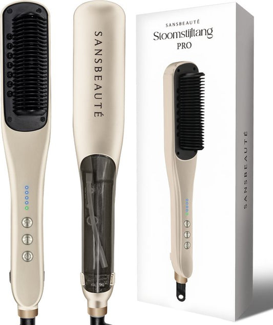 Sansbeauté® Stoomstijltang PRO - Stoom Stijltang - Professionele Stijltang 5.0 – Stoomstijltangs - Cremé