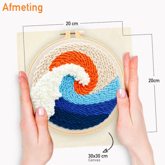 Happy Goods Punch Needle pakket 2 designs ZEEZICHT - Borduurringen met Borduurnaalden en Borduurgaren - 18 kleuren set – Compleet creatief hobby voorbedrukte borduurpakket voor volwassenen - hobby