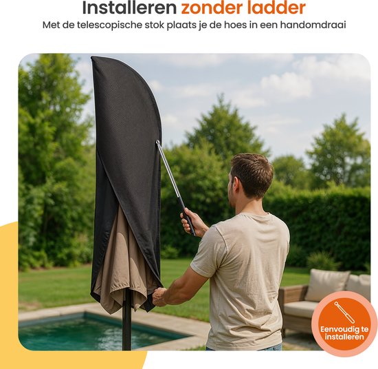 Goliving Parasolhoes voor Zweefparasol - 420D Oxford - Tot 400cm - Waterdicht - Met Telescopische Stok en Rits - Zwart