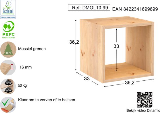 Astigarraga Vakkenkast open - PEFC grenen - 36x36cm