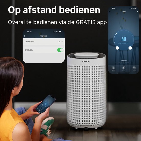 2x Sofresh Luchtontvochtiger & Luchtreiniger in 1 - Ruimtes tot 40m² – Ontvochtigt 16L Per Dag – App Bediening - HEPA Filter - Fluisterstil - Wit