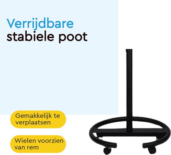 BRASQ Flipover Verrijdbaar Deluxe -70x100 cm - Verstelbaar Whiteboard - Inclusief 25 vellen papier en accessoires - met Uitschuifbare Armen - Magnetisch bord met Haken - Magneetbord - Zwart