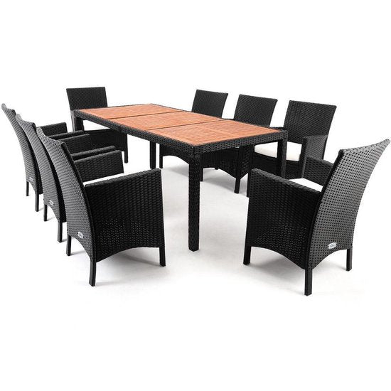 Casaria Polyrattan Tuinset - 8 Stoelen & Kussens & Tafel – Zwart
