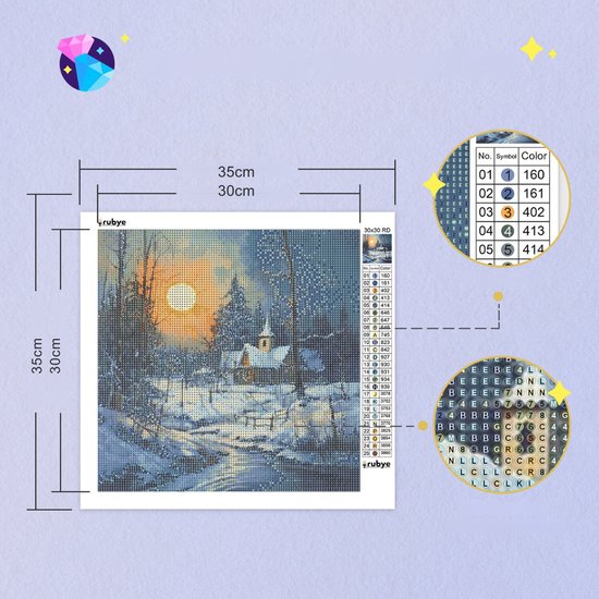 Rubye® Diamond Painting - Diamond Painting Volwassenen - Diamond Painting Kinderen - Diamond Painting Pakket Volledig - Wintershuis -30x30cm