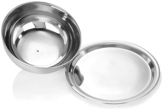 Excellent Houseware serveerschaal stolp met dienblad - zilver - rvs - D25 x H12 cm - voedsel serveren - met deksel