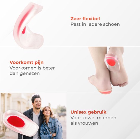 Nuvance - Hielspoor Zooltjes - Hielbeschermers - Inlegzolen - Hielspoor - 2 Stuks voor Maat 34-38 - Rood
