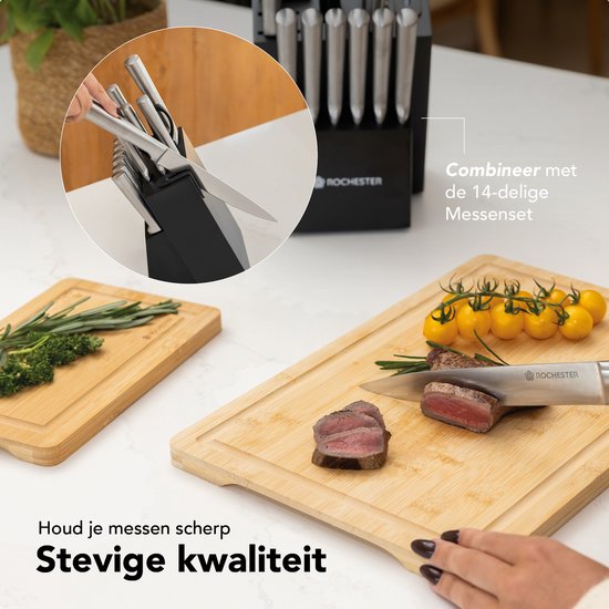Rochester Snijplanken Hout – Borrelplank – PFAS-Vrije Snijplankenset 3-Delig – Serveerplank Organisch Bamboe – Tapasplank Luxe Design – Hygiënisch en Duurzaam