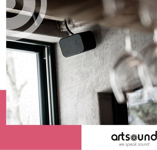 Artsound UNI20, Set van 2 passieve luidsprekers, 2-weg hifi luidspreker, 10-40 watt, muurbeugel met kogelgewricht, geschikt voor ruimtes tot 20 m² zoals gang, keuken, toilet, kleur: zwart