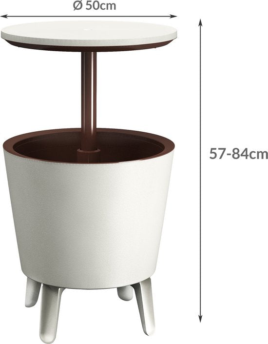 Keter bijzettafel drinkkoeler coolbar cocktailtafel 50x57-85cm 30L wit-bruin