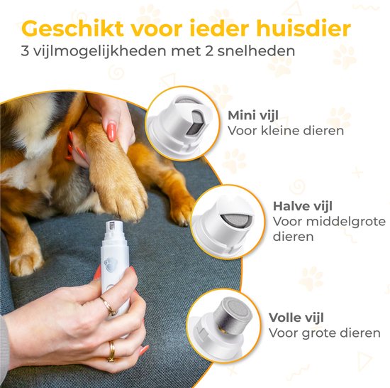 Nuvance - Elektrische Nagelvijl - voor Honden, Katten en Dieren - Usb Oplaadbaar - Diamant Vijlkop - Draadloos - Wit