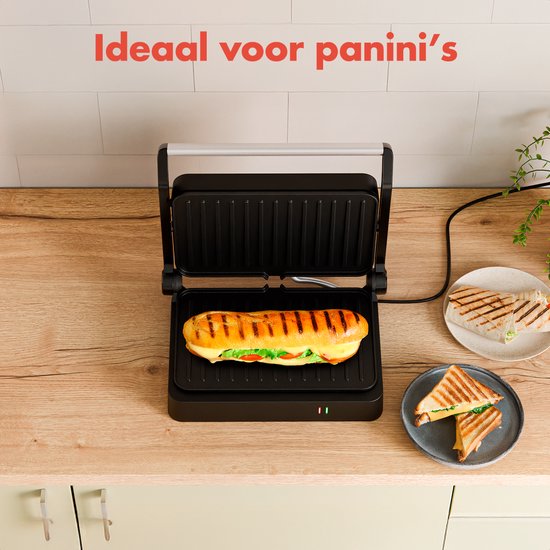 KitchenBrothers Contactgrill - Tosti Apparaat - Grill Apparaat - Panini Grill - Croque Monsieur Toestel - Tosti ijzer - 1200W - Zwart