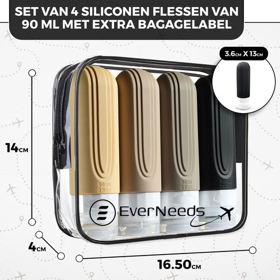 EverNeeds Reisflesjes Met Etui - Navulbaar - Siliconen Reisflesjes Handbagage - Apricot - 4 Stuks
