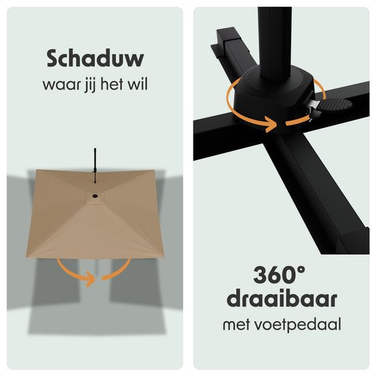 LifeGoods Parasol - 300x300 cm - Kantelbaar - 7 Standen - Waterdicht - met Hoes - Taupe