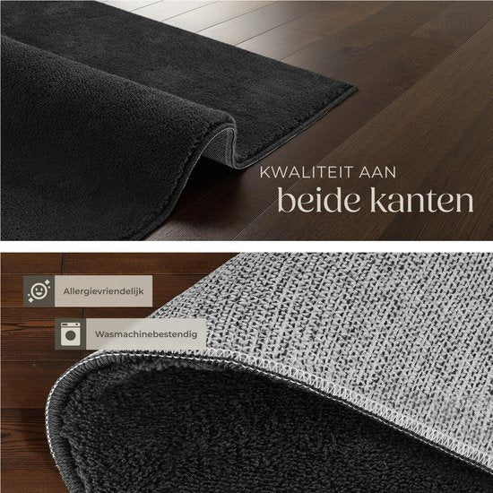 tectake® Kortpolig Vloerkleed - 160 x 230 cm - Zwart - 1630 g/m² Poolgewicht - Tapijt voor Woonkamer, Slaapkamer, Eetkamer - Onderhoudsvriendelijk en Wasbaar - Antislip Ondertapijt - Allergievriendelijk - Diverse maten en kleuren