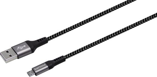 Philips USB-A naar Micro USB Kabel 1,2m – Nylon – Oplaad- en Datakabel