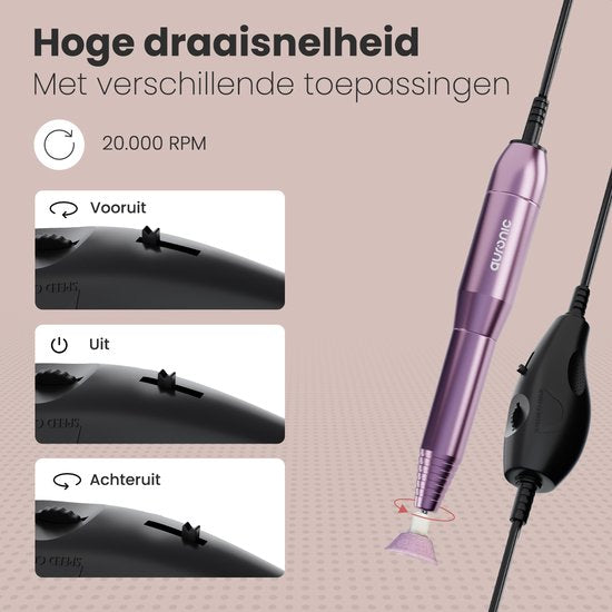 Auronic Elektrische Nagelfrees / Nagelvijl - 11 Bitjes en 56 Schuurrolletjes - Manicure / Pedicure - Roze