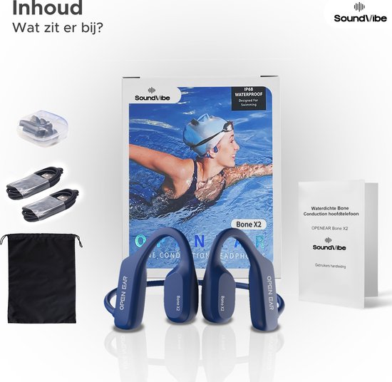 Soundvibe® Bone Conduction Hoofdtelefoon Blauw - Sporthoofdtelefoon - Sport oortjes - Draadloze oordopjes - Waterbestendig - 8GB Interne Geheugenkaart - Sport Koptelefoon - Voor alle Telefoons en Laptops - Hardloop Oortjes - Wireless Earphones