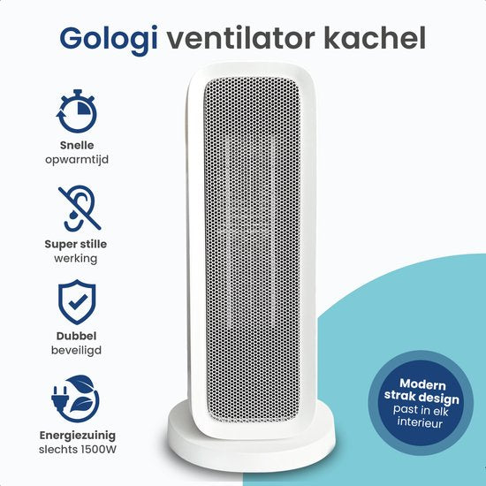 Gologi Ventilatorkachel met Thermostaat - Kachel Elektrisch - Verwarming - Heater - Met app en Touch Bediening - 1500W