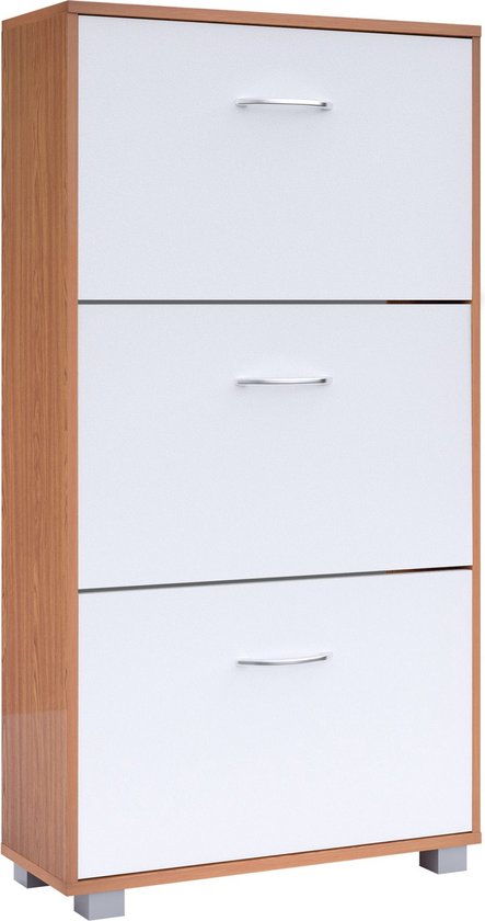 Schoenenkast – 3 Kleppen – 115x60x24cm – 18 Paar Beuken/Wit