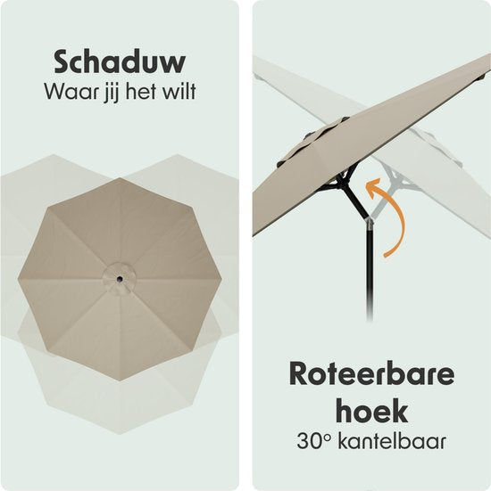LifeGoods Parasol - Tuin - Ø300 cm - 30° Kantelbaar - Waterdicht - UPF50+ - Taupe