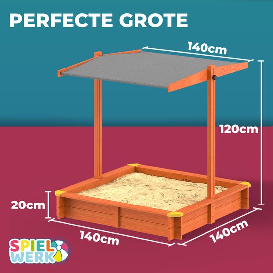 Spielwerk Zandbak - Hout Zonnedak UV 50+ Max - 140x140x120cm
