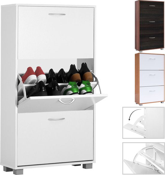 Schoenenkast - 3 Kleppen - 115x60x24cm - 18 Paar Schoenen -Bruin/Zwart