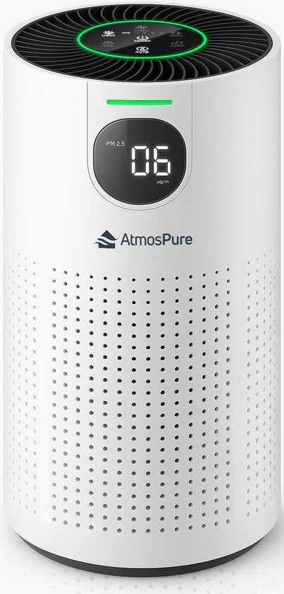 AtmosPure® CleanAir Luchtreiniger - Air Purifier met vervangbaar HEPA 13 + Koolstoffilter - CADR 250 m³/u - Wit - Voor 97 m² - Werkt tegen huisstofmijt, hooikoorts, allergieën, -3 standen + stille slaapstand - Luchtkwaliteit Sensor