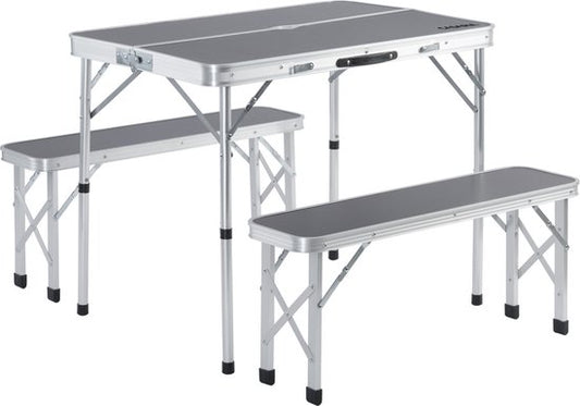 Casaria Campingtafel Aluminium – Incl. 2 Banken/Inklapbaar - Grijs