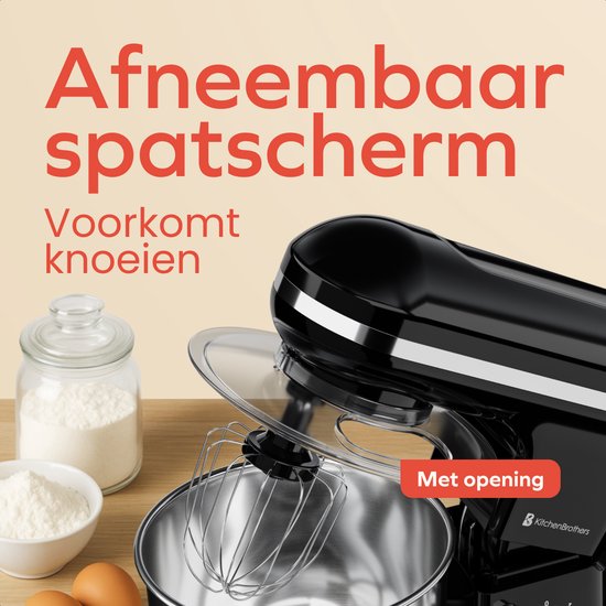 KitchenBrothers Keukenmachine - 1200W - Keukenrobot - 5L - Mixer met Mengkom - Keukenmixer - Zwart