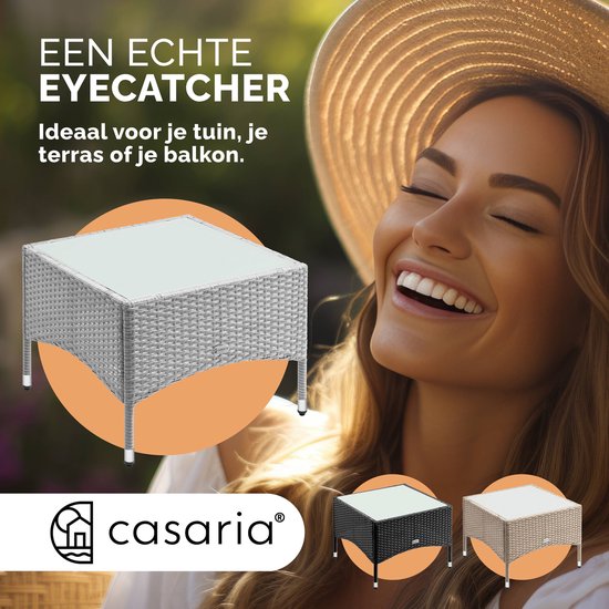 CASARIA Bijzettafel - Polyrattan Buiten Koffietafel 58x58x42cm - Grijs