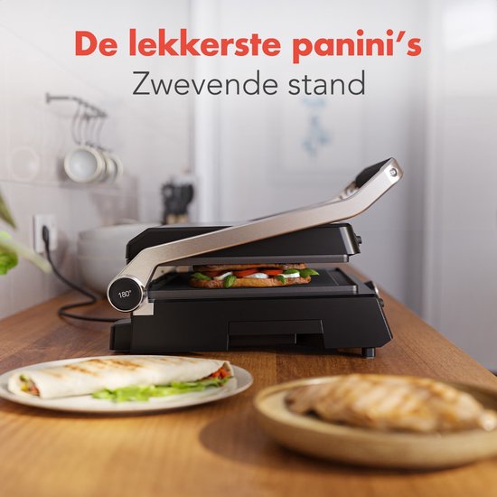 KitchenBrothers Contactgrill Deluxe - Tosti Apparaat - Grill Apparaat - Uitneembare Grillplaten - Panini Grill - 5 hoogtestanden - Croque Monsieur Toestel - 2000W - RVS