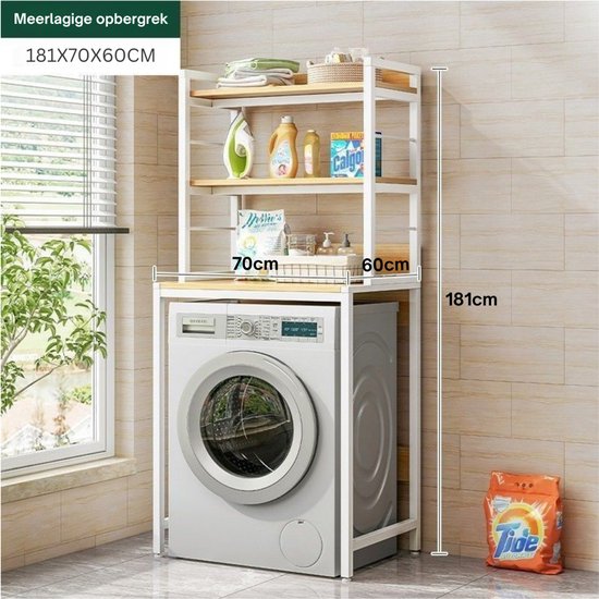 Livista® Wasmachine Kast - 3-Laags Opslagrek - Ruimtebesparende Wasruimte Organizer - 181x60x70 CM - Wit