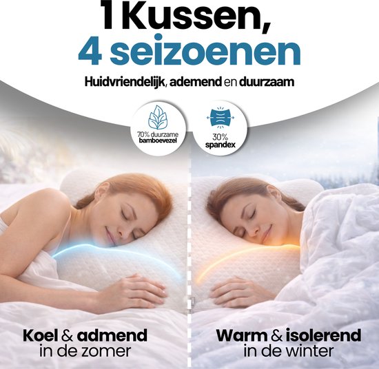 Rustiva® - Orthopedisch Vlinderkussen tegen Nekklachten - Apneu Slaapkussen – Ergonomisch Hoofdkussen van Verkoelend Traagschuim - Memory Foam voor Rug-, Zij- en Buikslapers – Ademvrij – 2 Hoogtes – Wit – NL Handleiding - Comfortniveau Medium zacht