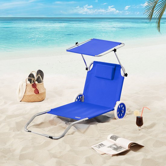 Casaria Ligstoel Kreta Aluminium op Wielen UV-bestendig Blauw
