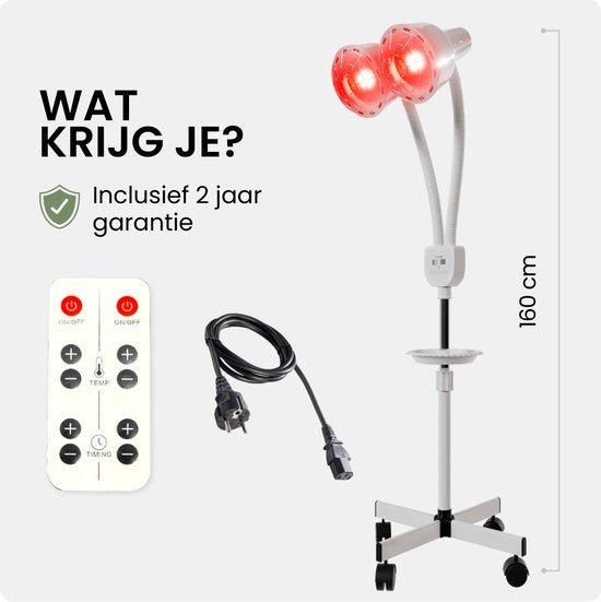 Resty® Infraroodlamp – 550W - Red Light Therapy - Warmte lamp - Timer - Extra Stevige Voet - Dubbele Kop