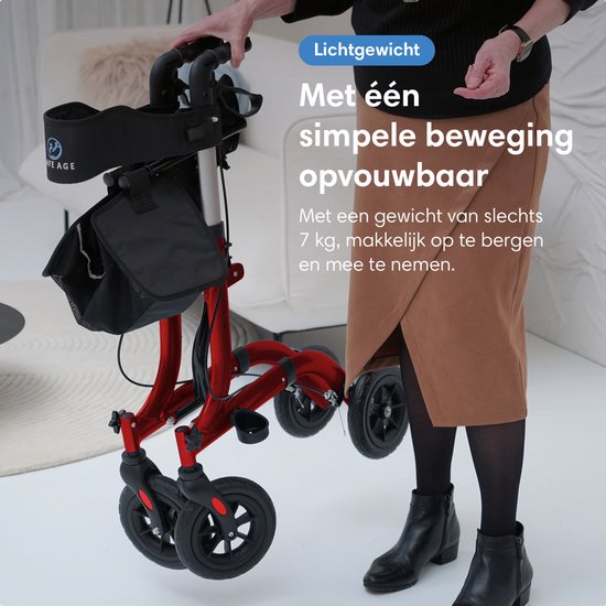 Safe Life® Rollator lichtgewicht en opvouwbaar - zitfunctie - voor binnen en buiten - Rugleuning en wandelstok houder - Rood