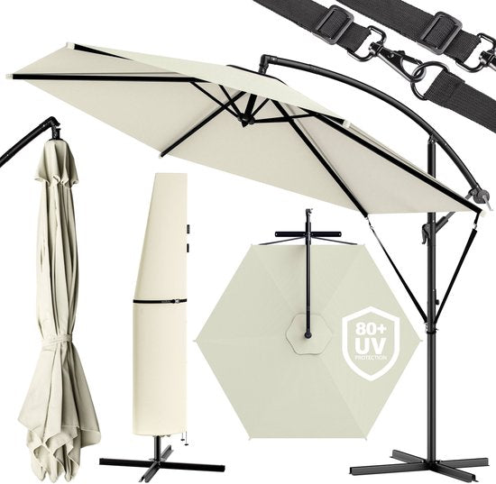 Zweefparasol Inklapbaar - Aluminium Ø330cm UV-bescherming 80+ - Beige