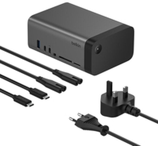 Belkin – Pro USB-C 11-in-1 GaN Dockingstation – Voorzien Van 11 Poorten En 96 W Power Delivery En 8K Video-Ondersteuning – Voor Windows En MacOS En ChromeOS – Grijs En Zwart Gerecycled Kunststof