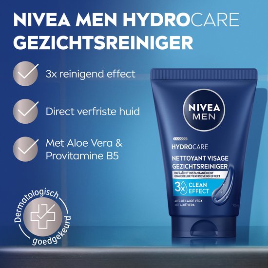 NIVEA MEN HYDROCARE Gezichtsreiniger - Reinigingsgel Gezicht - Face Wash - Gezichtsreinigingsmiddel - Cleanser - 100 ml