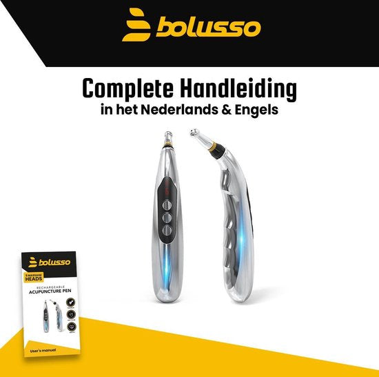 Bolusso Complete Acupunctuur Pen Set – Inclusief 5 Kopstukken, Nederlandse Handleiding – Massage Pen en Hulpmiddel – Oplaadbaar - Inclusief Gel Potjes