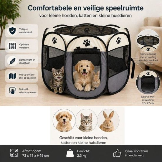 Ceruzo Puppyren Opvouwbaar – Voor Kleine Honden - Katten - Konijnen – 73 cm