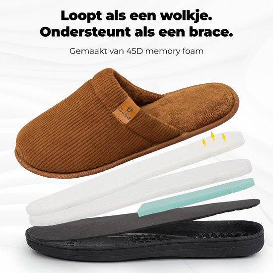 Pantoffels Heren - Sloffen - Maat 44/45 - Chestnut - Corduroy - Anti-slip - Comfeet