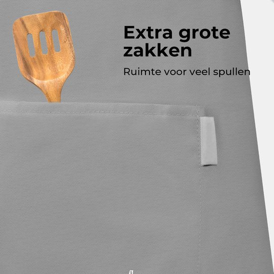 Keukenschort - Water- en vuilafstotend - Professioneel Kookschort - Schort voor Dames en Heren - Horeca Sloof - Unisex - Verstelbare Gesp - Extra Grote Vakken - Lichgrijs